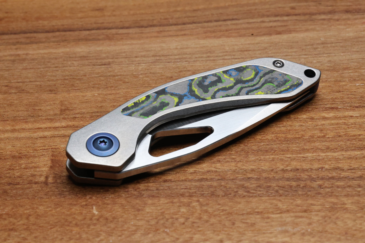 KEANISON KNIVES BULL TERRIER TITANIUM HANDLE GECKO CAMOCARBON INLAY 3.3" 20CV BLADE #123