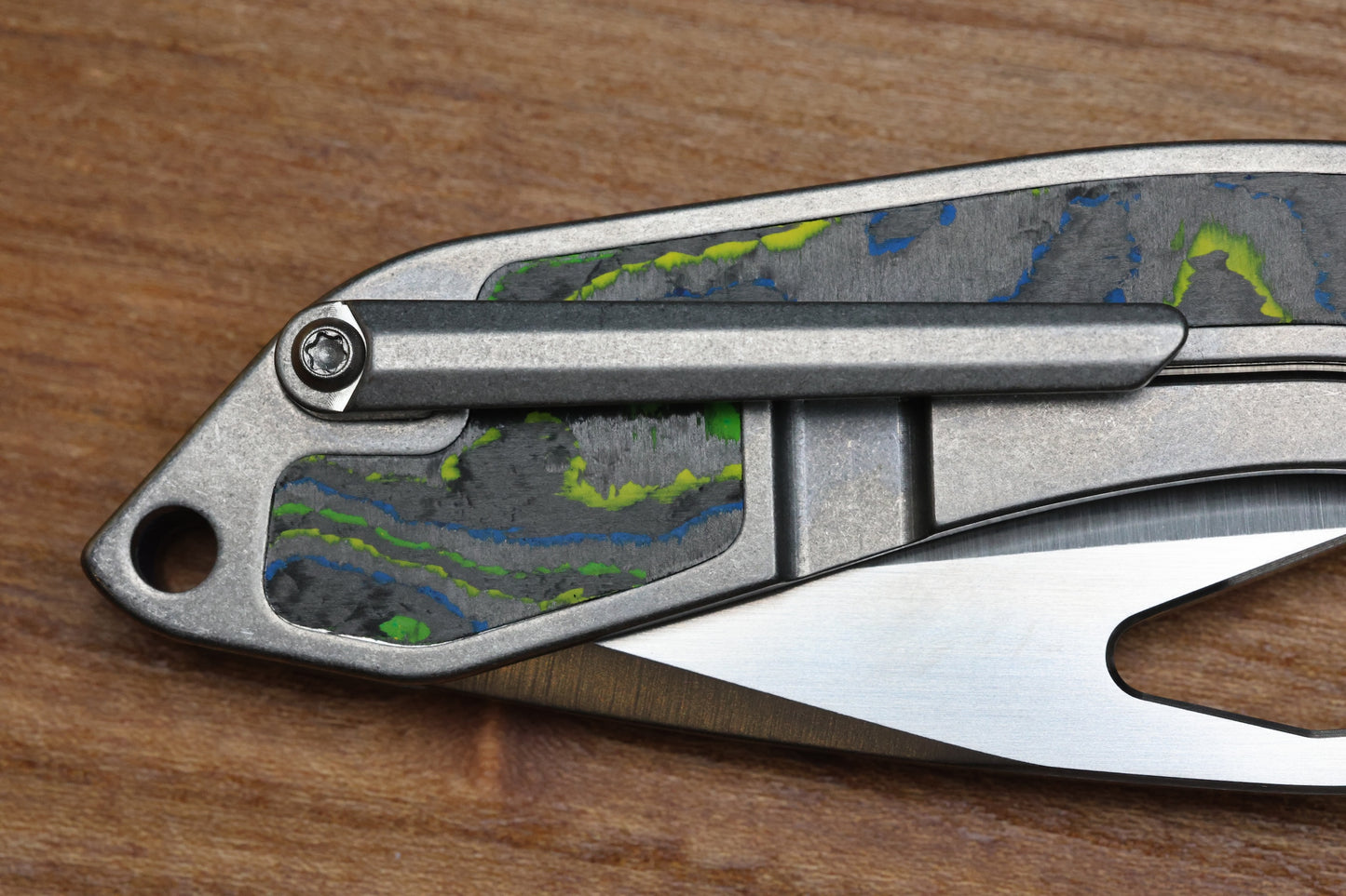 KEANISON KNIVES BULL TERRIER TITANIUM HANDLE GECKO CAMOCARBON INLAY 3.3" 20CV BLADE #123