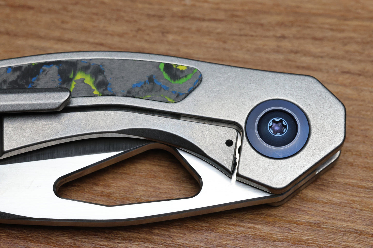 KEANISON KNIVES BULL TERRIER TITANIUM HANDLE GECKO CAMOCARBON INLAY 3.3" 20CV BLADE #123
