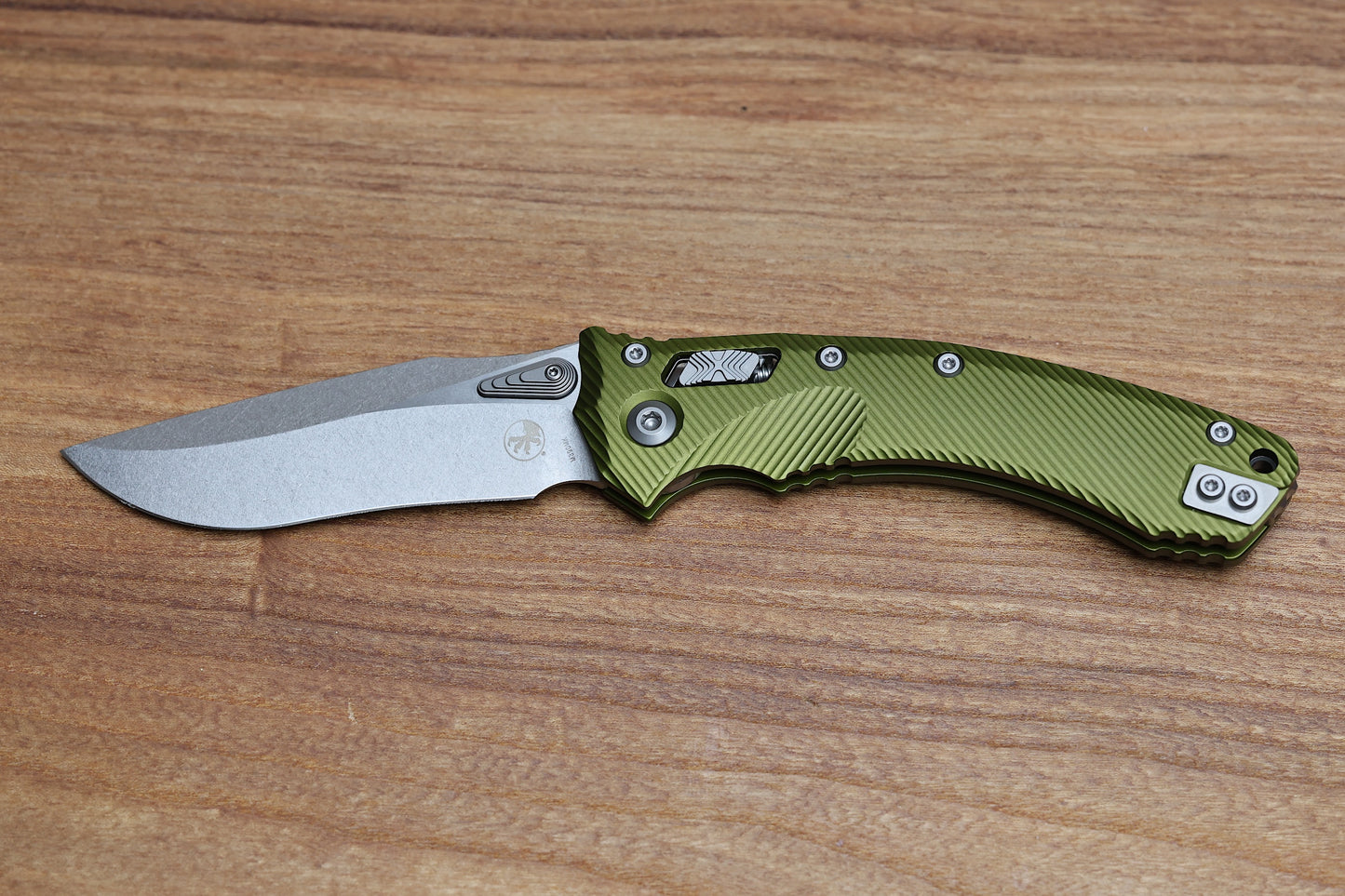 MICROTECH AMPHIBIAN RAM LOK OD GREEN FLUTED ALUMINUM & STONEWASH M390MK 137RL-10 FLOD