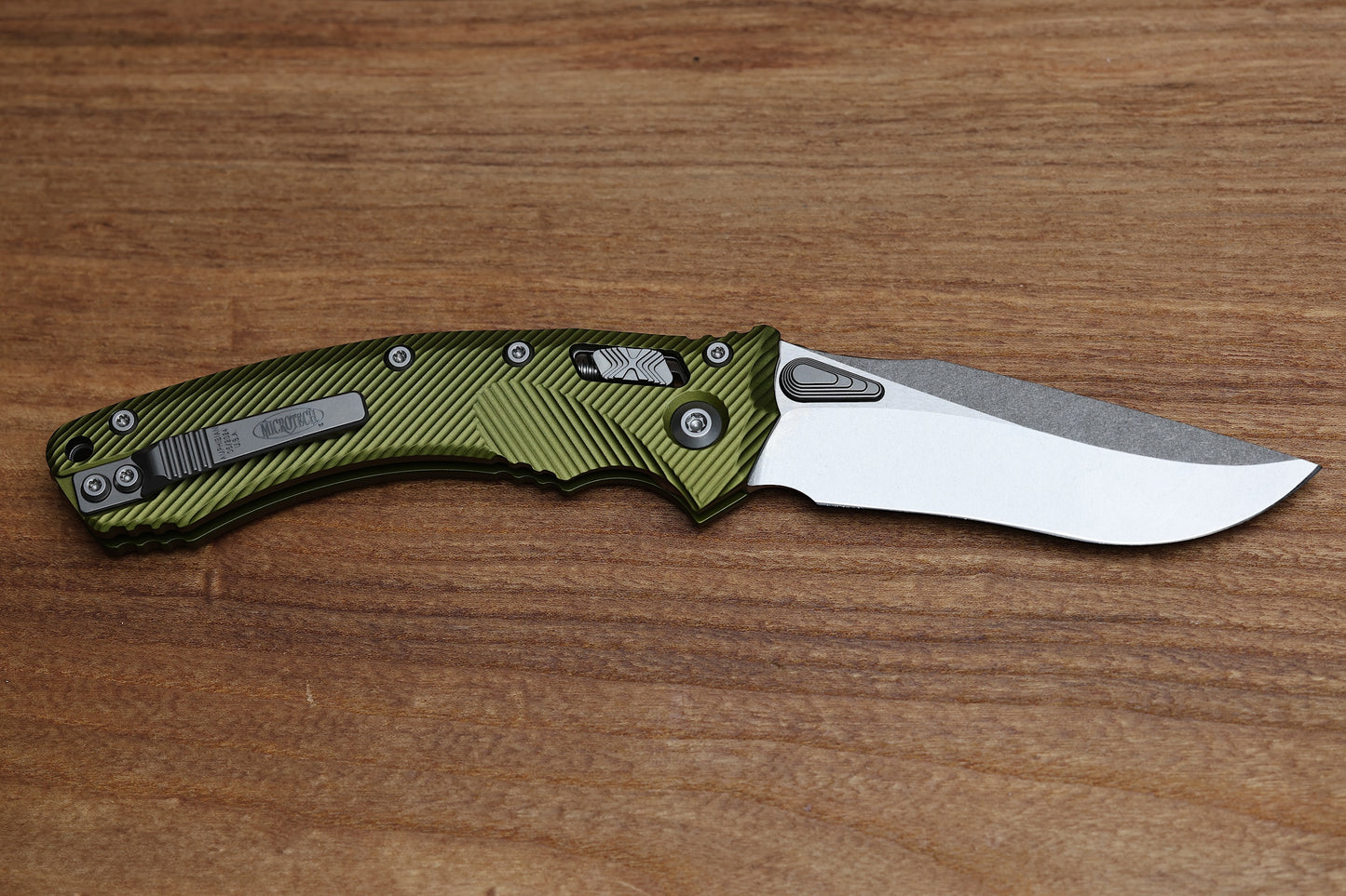 MICROTECH AMPHIBIAN RAM LOK OD GREEN FLUTED ALUMINUM & STONEWASH M390MK 137RL-10 FLOD