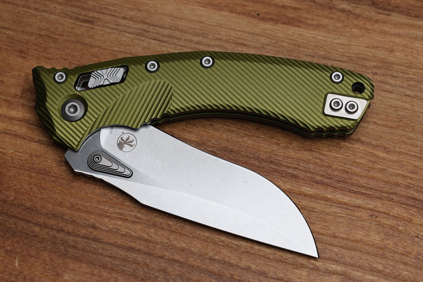 MICROTECH AMPHIBIAN RAM LOK OD GREEN FLUTED ALUMINUM & STONEWASH M390MK 137RL-10 FLOD