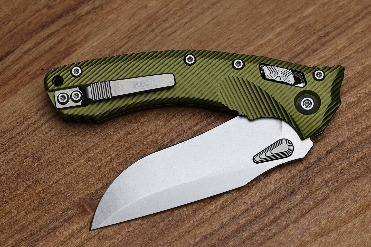 MICROTECH AMPHIBIAN RAM LOK OD GREEN FLUTED ALUMINUM & STONEWASH M390MK 137RL-10 FLOD