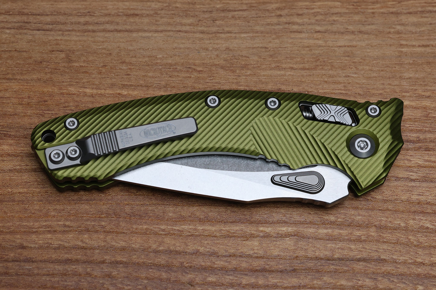 MICROTECH AMPHIBIAN RAM LOK OD GREEN FLUTED ALUMINUM & STONEWASH M390MK 137RL-10 FLOD