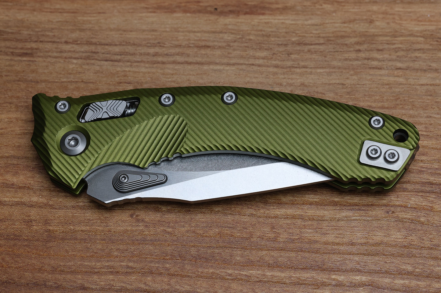 MICROTECH AMPHIBIAN RAM LOK OD GREEN FLUTED ALUMINUM & STONEWASH M390MK 137RL-10 FLOD