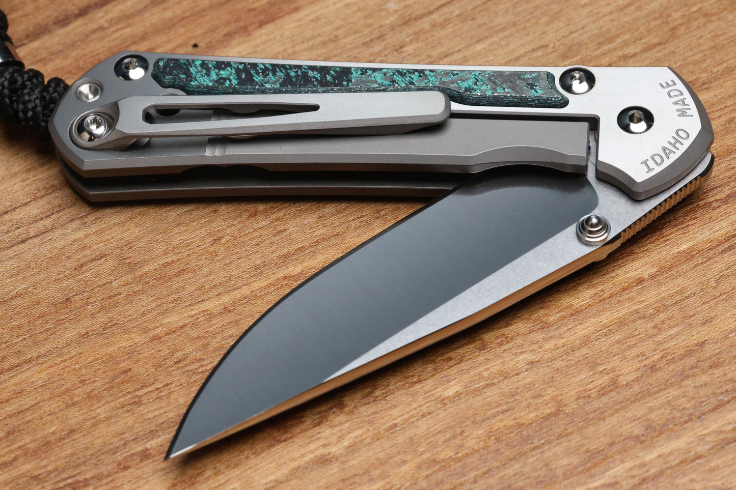 CHRIS REEVE SMALL SEBENZA 31 - TEAL MAGNETIC CARBOTI INLAY - POLISHED DROP POINT CPM MAGNACUT BLADE - SILVER DOUBLE LUGS - MIM CLIP
