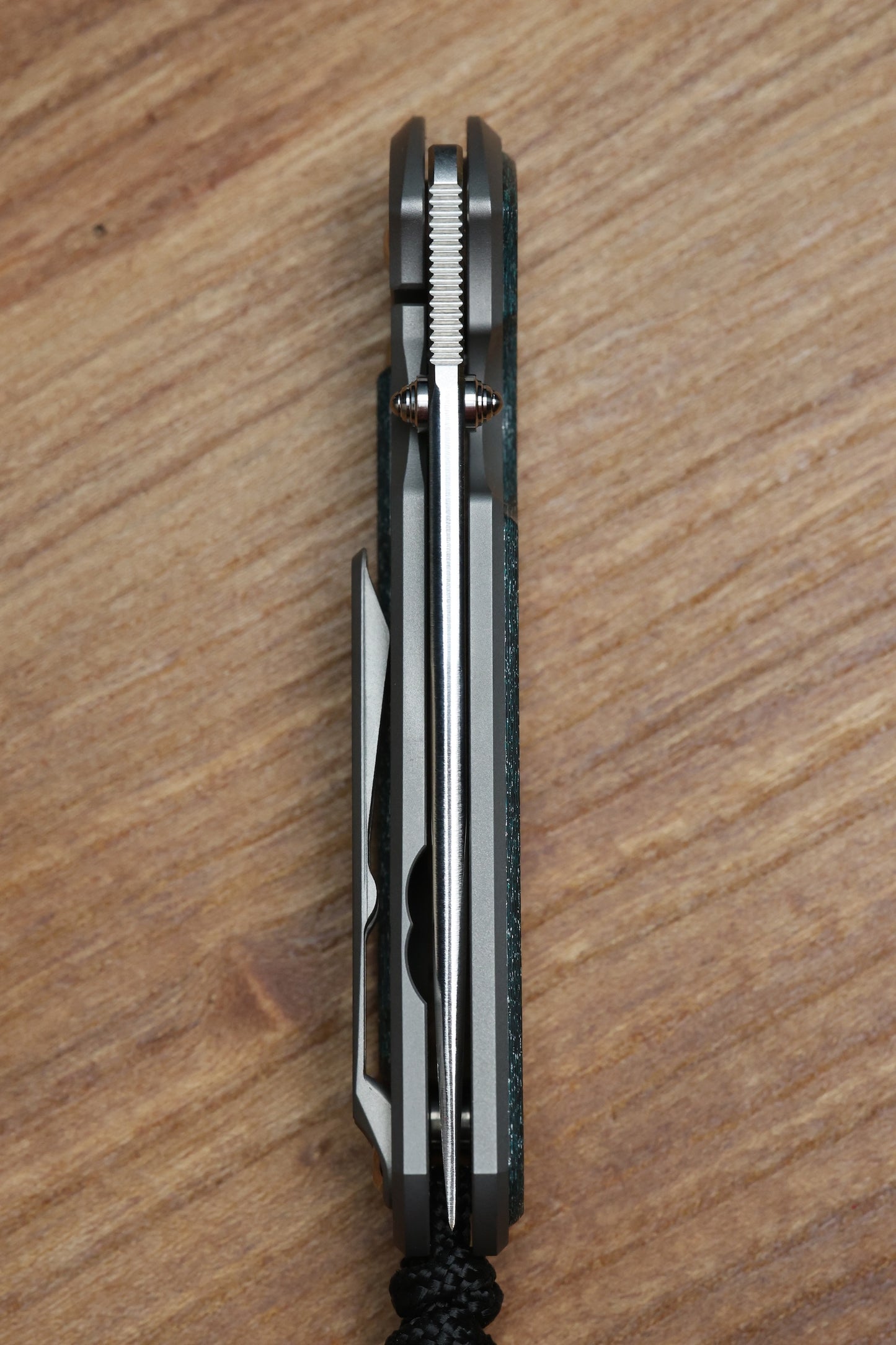 CHRIS REEVE SMALL SEBENZA 31 - TEAL MAGNETIC CARBOTI INLAY - POLISHED DROP POINT CPM MAGNACUT BLADE - SILVER DOUBLE LUGS - MIM CLIP