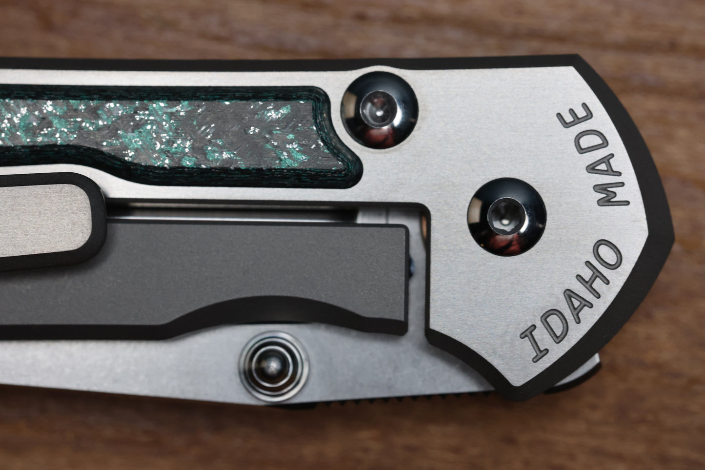 CHRIS REEVE SMALL SEBENZA 31 - TEAL MAGNETIC CARBOTI INLAY - POLISHED DROP POINT CPM MAGNACUT BLADE - SILVER DOUBLE LUGS - MIM CLIP