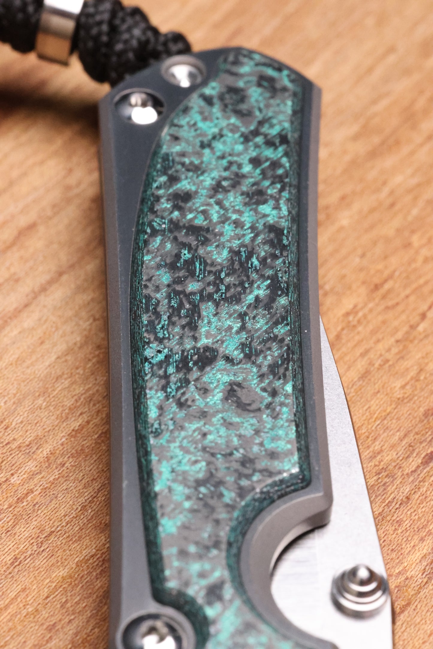 CHRIS REEVE SMALL SEBENZA 31 - TEAL MAGNETIC CARBOTI INLAY - POLISHED DROP POINT CPM MAGNACUT BLADE - SILVER DOUBLE LUGS - MIM CLIP