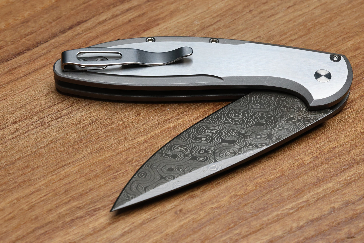 PRO-TECH KNIVES CAMBRIA TEAL MAGNETIC CARBOTI INLAY 17-4 STEEL HANDLE - NICHOLS VIRUS DAMASCUS BLADE