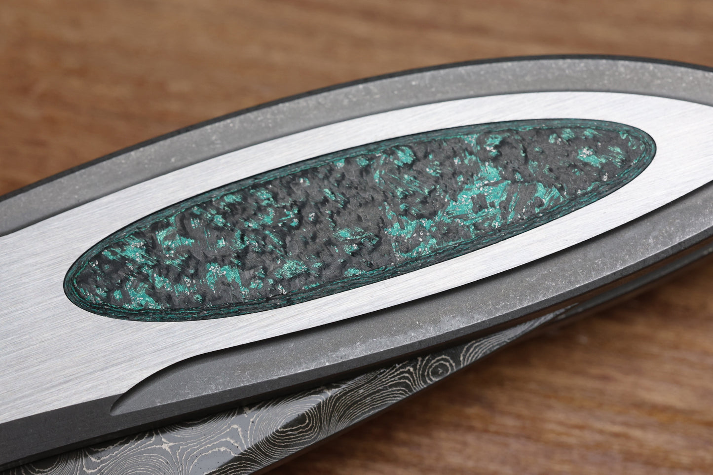 PRO-TECH KNIVES CAMBRIA TEAL MAGNETIC CARBOTI INLAY 17-4 STEEL HANDLE - NICHOLS VIRUS DAMASCUS BLADE
