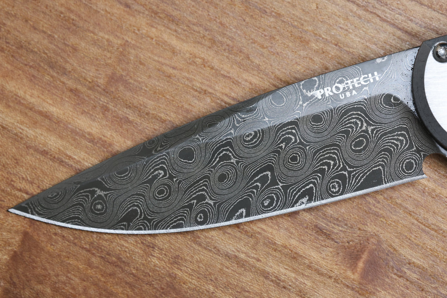 PRO-TECH KNIVES CAMBRIA TEAL MAGNETIC CARBOTI INLAY 17-4 STEEL HANDLE - NICHOLS VIRUS DAMASCUS BLADE