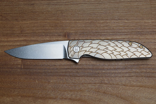 GRIMSMO RASK #3223 - DRAGON SCALE AND BRONZE ACCENTS - STONEWASHED RWL-34 BLADE (PREOWNED)