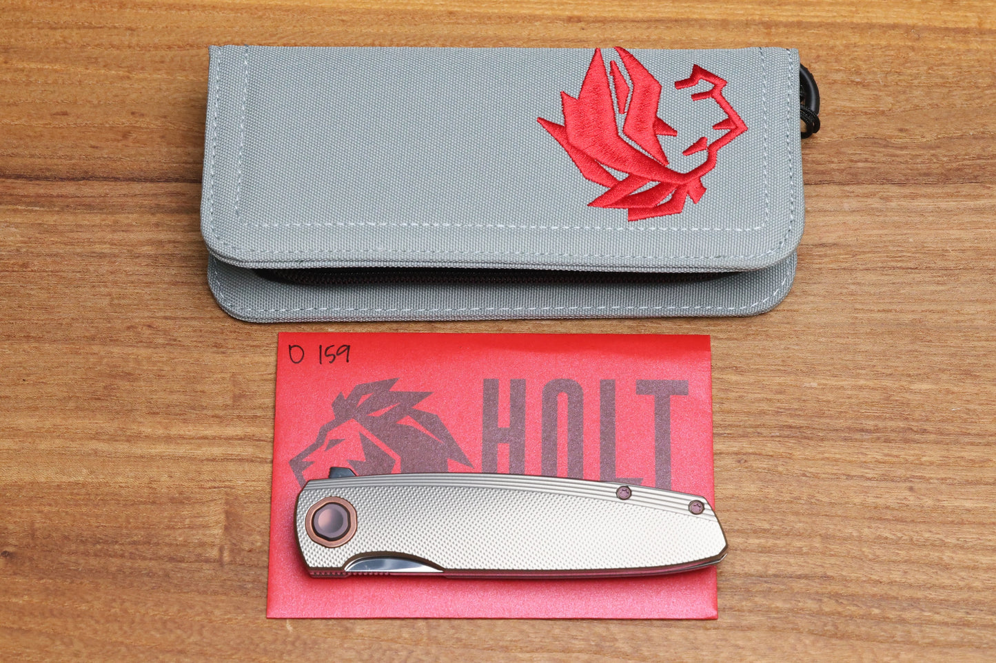 HOLT BLADEWORKS OUTLAW CHECKERED TITANIUM COPPER COLLAR NEAR MIRROR M390 BLADE #159