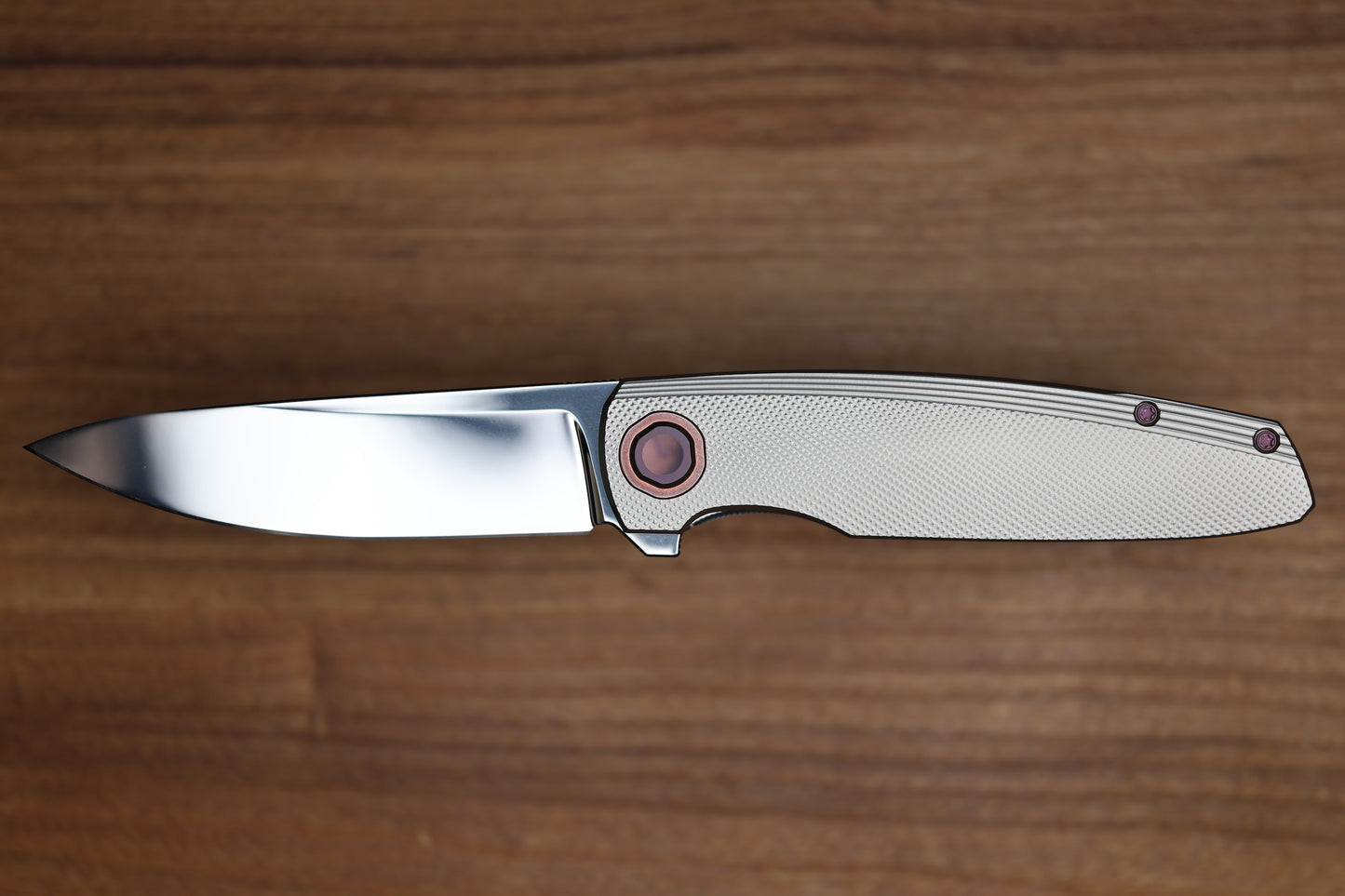 HOLT BLADEWORKS OUTLAW CHECKERED TITANIUM COPPER COLLAR NEAR MIRROR M390 BLADE #159