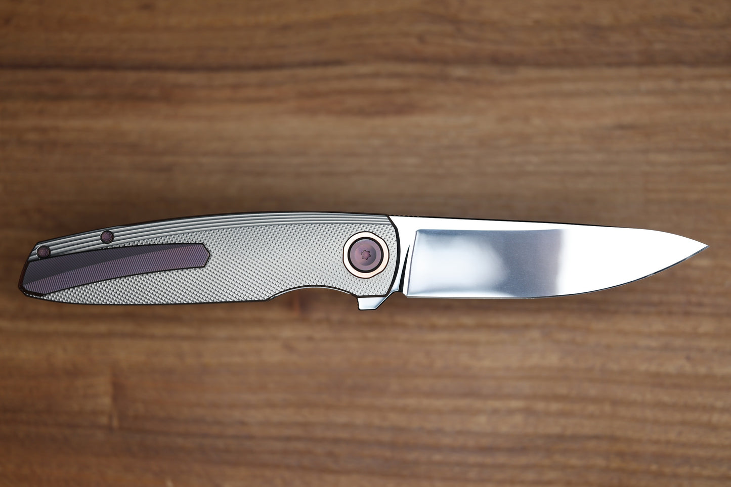 HOLT BLADEWORKS OUTLAW CHECKERED TITANIUM COPPER COLLAR NEAR MIRROR M390 BLADE #159