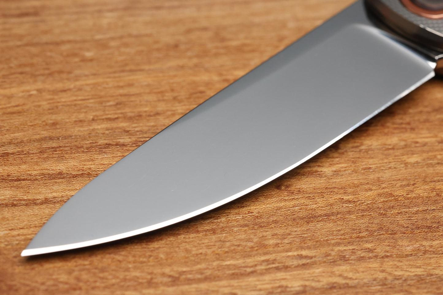 HOLT BLADEWORKS OUTLAW CHECKERED TITANIUM COPPER COLLAR NEAR MIRROR M390 BLADE #159