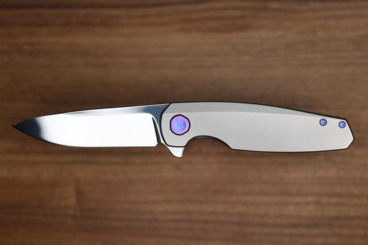 HOLT BLADEWORKS MORPHEUS PINSTRIPE TITANIUM UDDEHOLM VANAX SUPERCLEAN NEAR MIRROR BLADE #1933