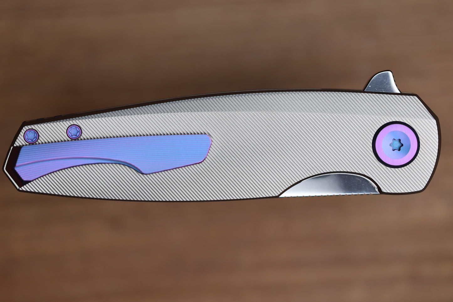 HOLT BLADEWORKS MORPHEUS PINSTRIPE TITANIUM UDDEHOLM VANAX SUPERCLEAN NEAR MIRROR BLADE #1933