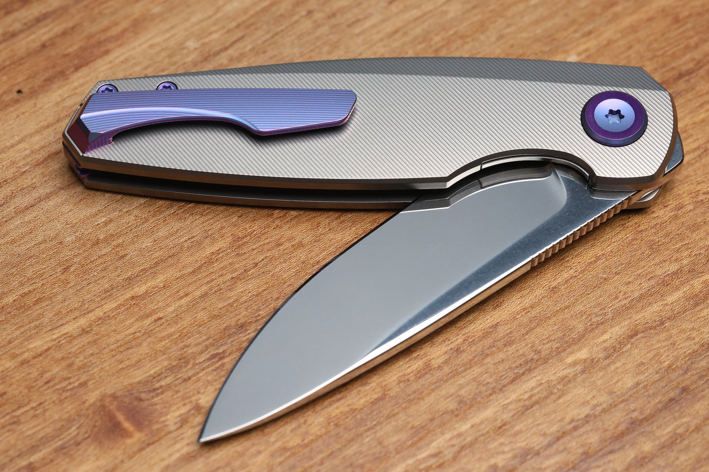 HOLT BLADEWORKS MORPHEUS PINSTRIPE TITANIUM UDDEHOLM VANAX SUPERCLEAN NEAR MIRROR BLADE #1933