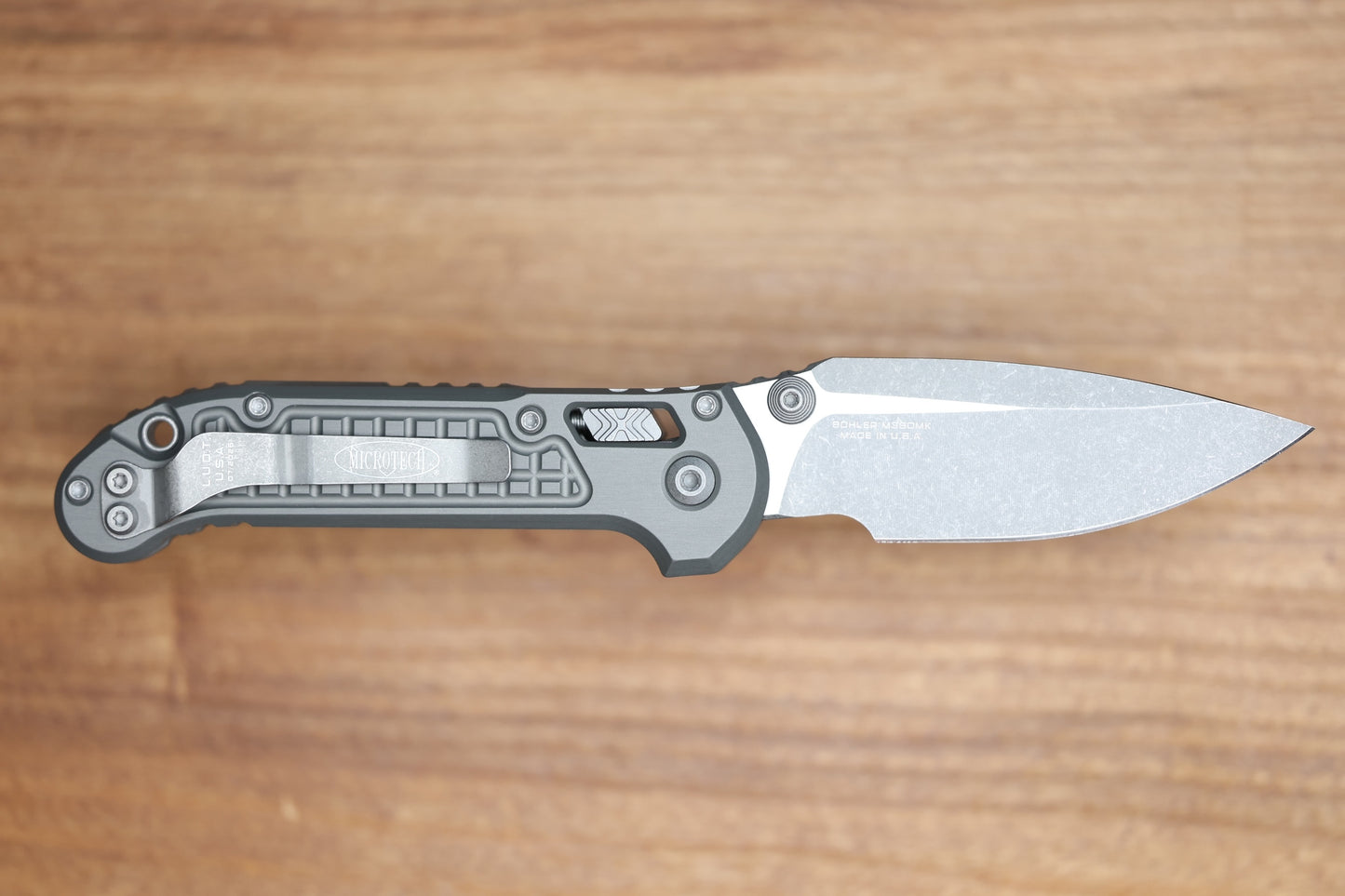 MICROTECH KNIVES LUDT RAM-LOK W/ NATURAL CLEAR FRAG HANDLE & APOCALYPTIC DROP POINT 1135RL-10APFRNC