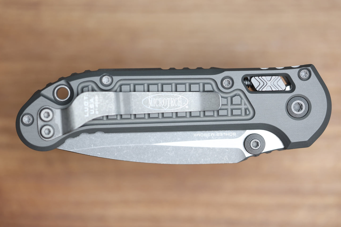 MICROTECH KNIVES LUDT RAM-LOK W/ NATURAL CLEAR FRAG HANDLE & APOCALYPTIC DROP POINT 1135RL-10APFRNC