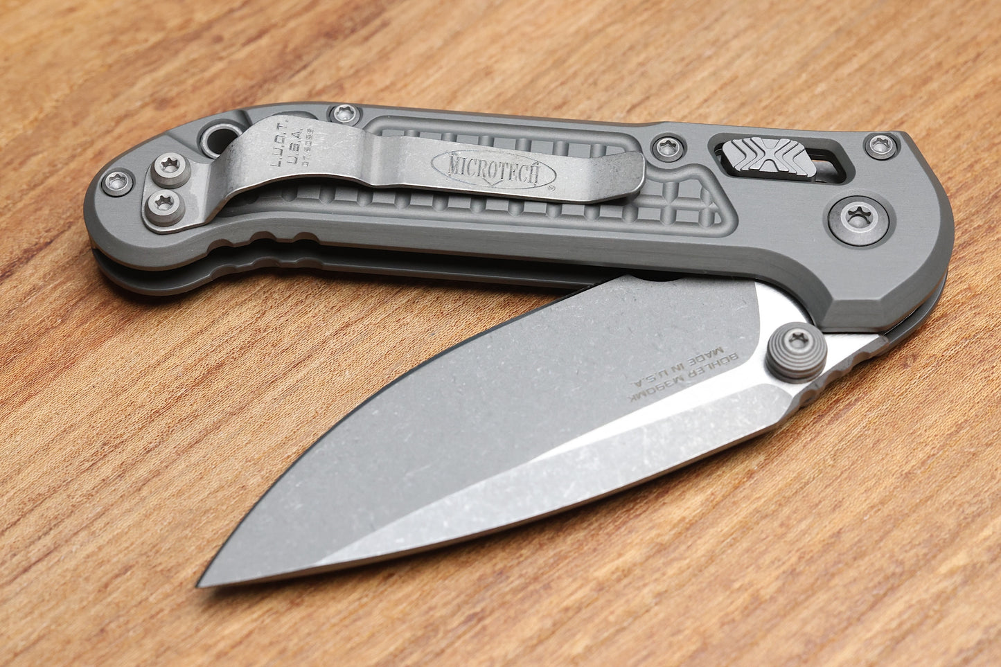 MICROTECH KNIVES LUDT RAM-LOK W/ NATURAL CLEAR FRAG HANDLE & APOCALYPTIC DROP POINT 1135RL-10APFRNC