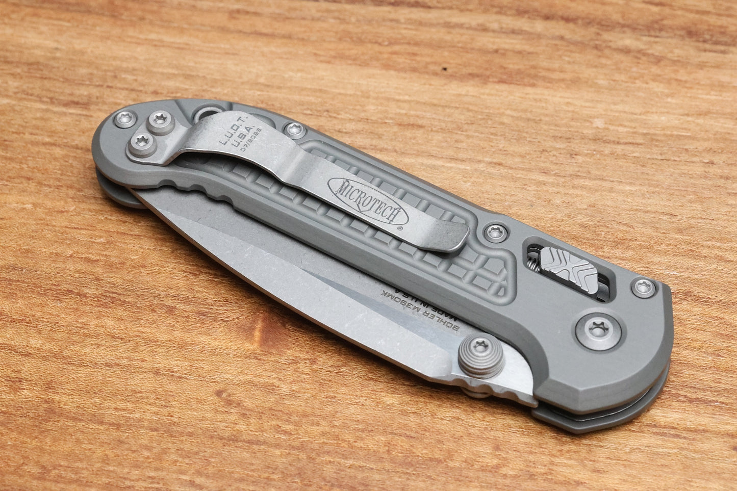 MICROTECH KNIVES LUDT RAM-LOK W/ NATURAL CLEAR FRAG HANDLE & APOCALYPTIC DROP POINT 1135RL-10APFRNC