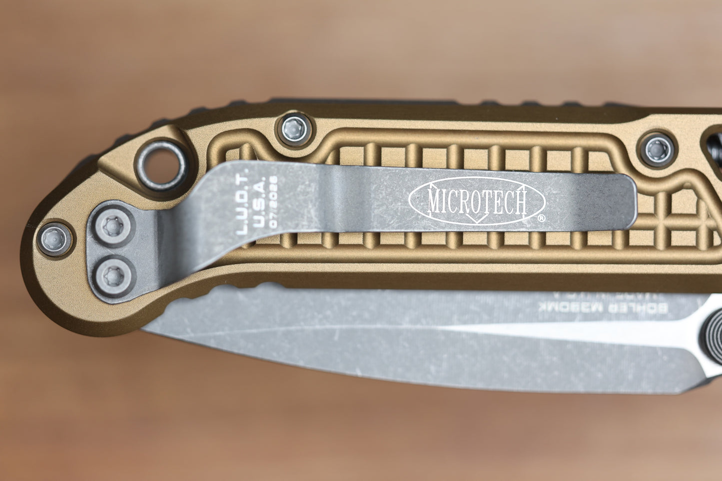 MICROTECH KNIVES LUDT RAM-LOK W/ TAN FRAG HANDLE & APOCALYPTIC DROP POINT 1135RL-10APFRTA