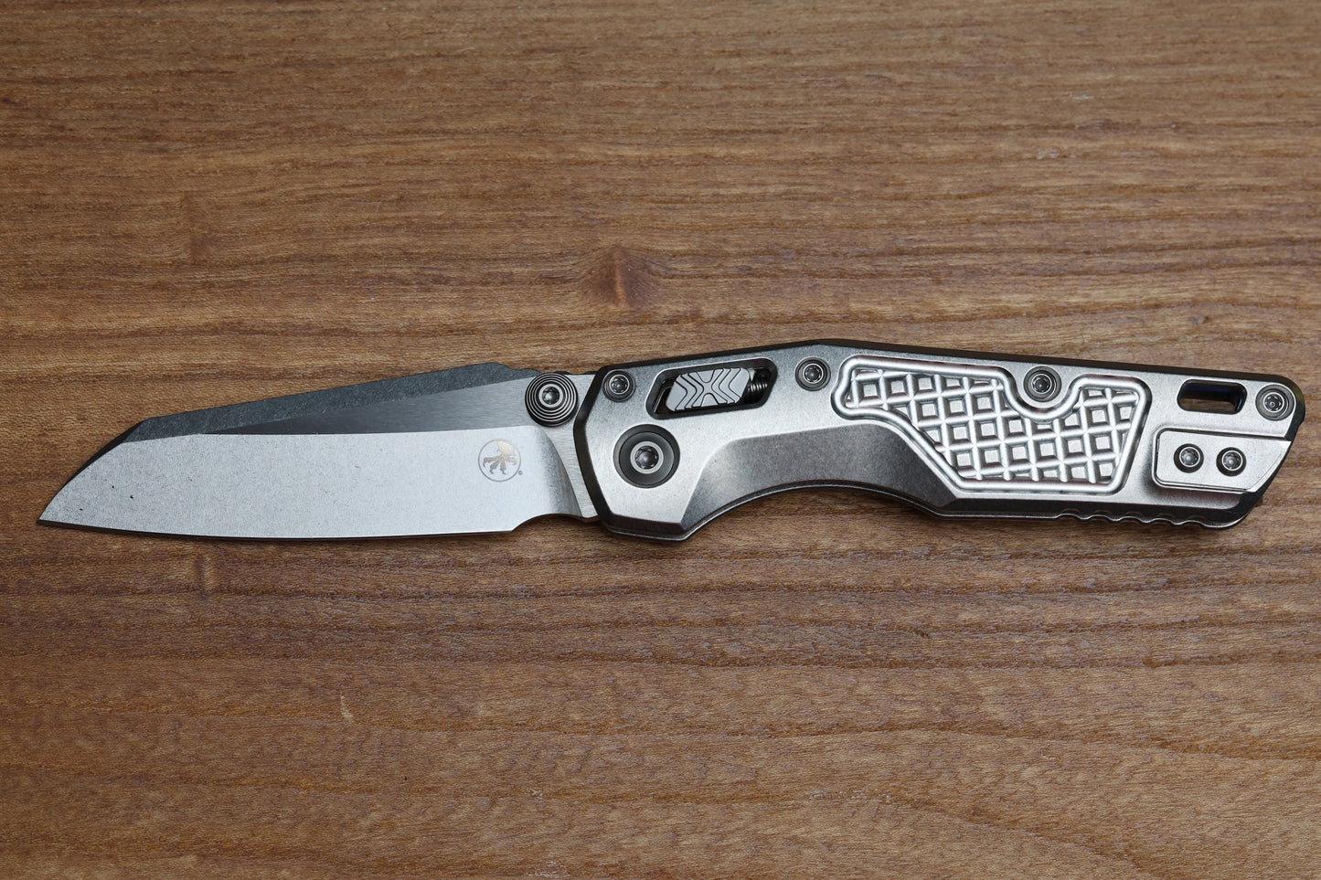 MICROTECH MARFIONE SELECT MSI RAM LOK MINI FLUTED TITANIUM HANDLES W/ BLUE/DOUBLE VAPOR ACCENTS & STONEWASH M390MK 210M-10FRMS3