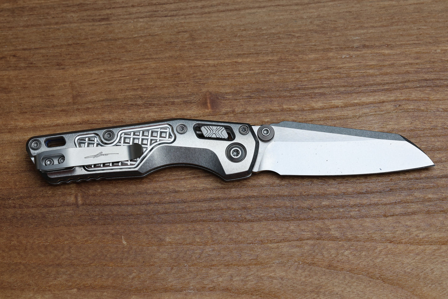 MICROTECH MARFIONE SELECT MSI RAM LOK MINI FLUTED TITANIUM HANDLES W/ BLUE/DOUBLE VAPOR ACCENTS & STONEWASH M390MK 210M-10FRMS3