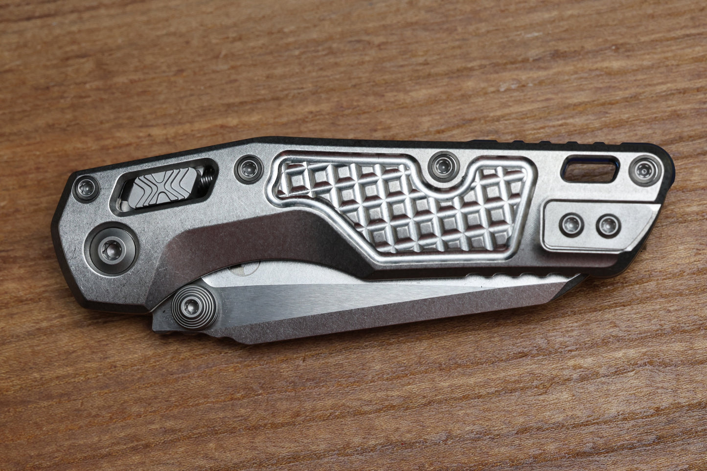 MICROTECH MARFIONE SELECT MSI RAM LOK MINI FLUTED TITANIUM HANDLES W/ BLUE/DOUBLE VAPOR ACCENTS & STONEWASH M390MK 210M-10FRMS3