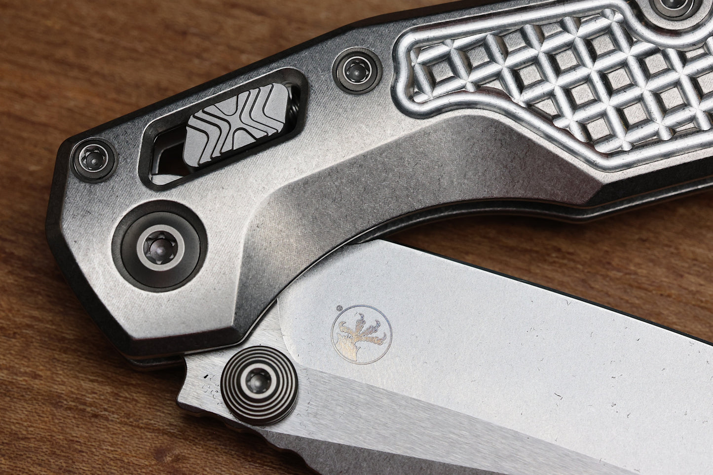 MICROTECH MARFIONE SELECT MSI RAM LOK MINI FLUTED TITANIUM HANDLES W/ BLUE/DOUBLE VAPOR ACCENTS & STONEWASH M390MK 210M-10FRMS3