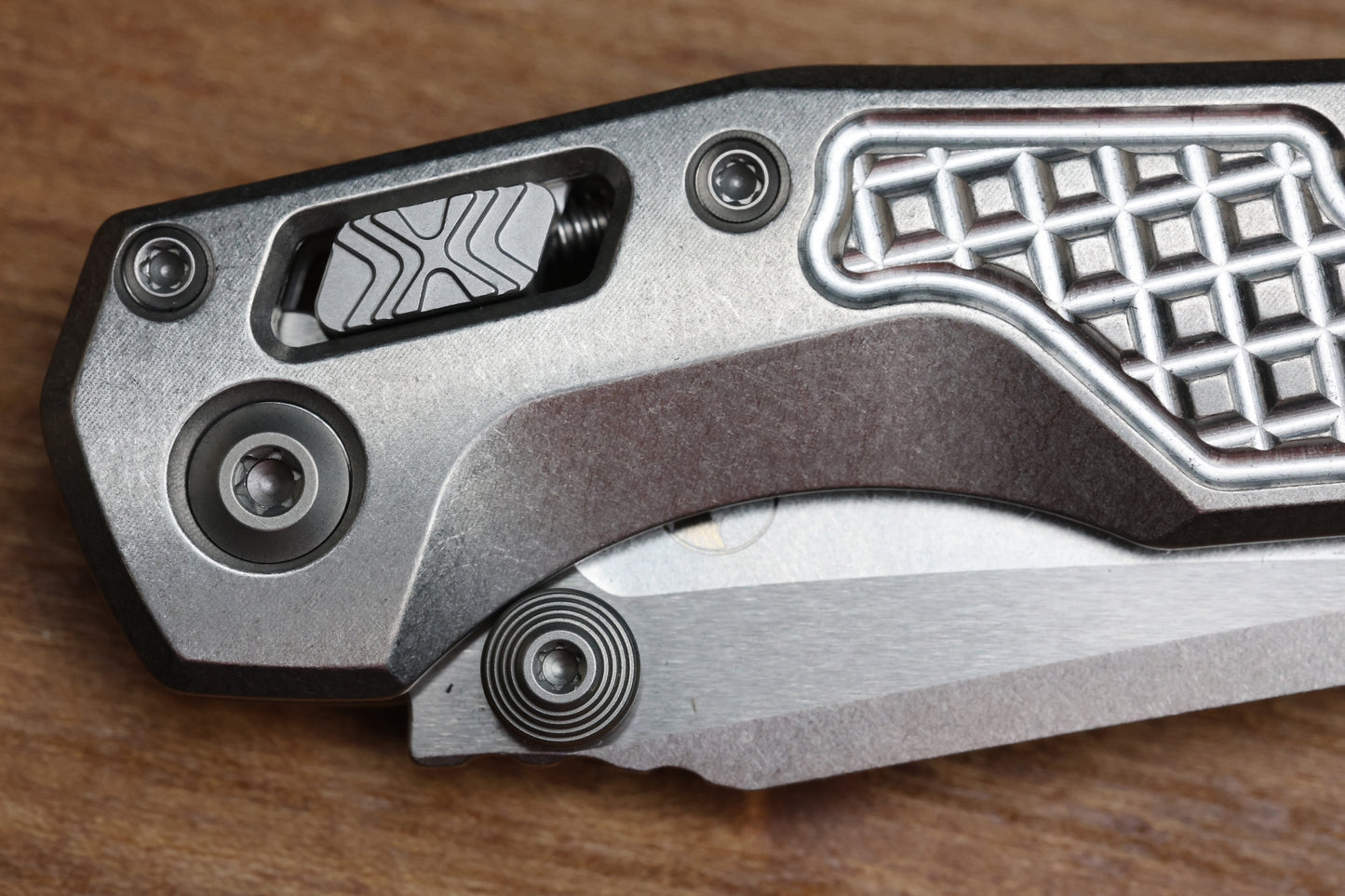MICROTECH MARFIONE SELECT MSI RAM LOK MINI FLUTED TITANIUM HANDLES W/ BLUE/DOUBLE VAPOR ACCENTS & STONEWASH M390MK 210M-10FRMS3