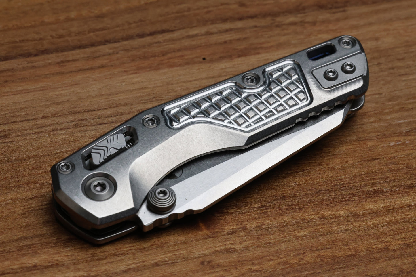 MICROTECH MARFIONE SELECT MSI RAM LOK MINI FLUTED TITANIUM HANDLES W/ BLUE/DOUBLE VAPOR ACCENTS & STONEWASH M390MK 210M-10FRMS3