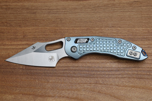 MICROTECH MARFIONE SELECT STITCH - RAM-LOK STONEWASH FINISH ICE BLUE ANODIZED FRAG PATTERN TITANIUM W/ BLUE TITANIUM ACCENT 169RL-10FRMS6