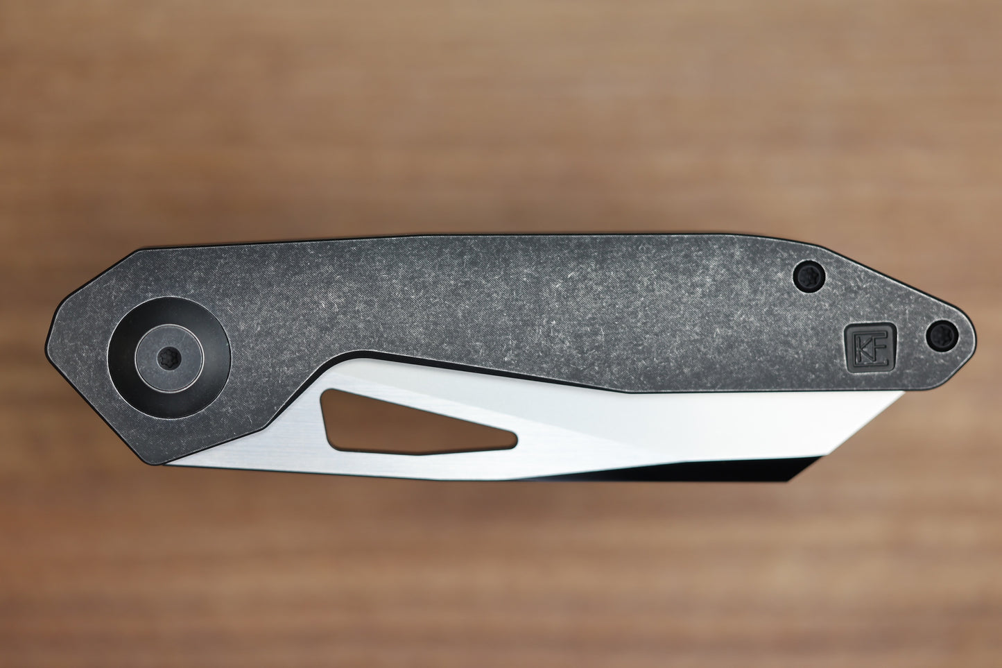 CUSTOM KNIFE FACTORY & KEANISON KNIVES BASSET W/ BLACKWASH TITANIUM HANDLES M398 BLADE