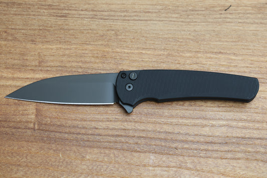 PRO-TECH KNIVES MALIBU FLIPPER - 5336 OPERATOR - BLACK "DRAGON SCALE" HANDLE, DLC WHARNCLIFFE MAGNACUT BLADE, TRITIUM BUTTON