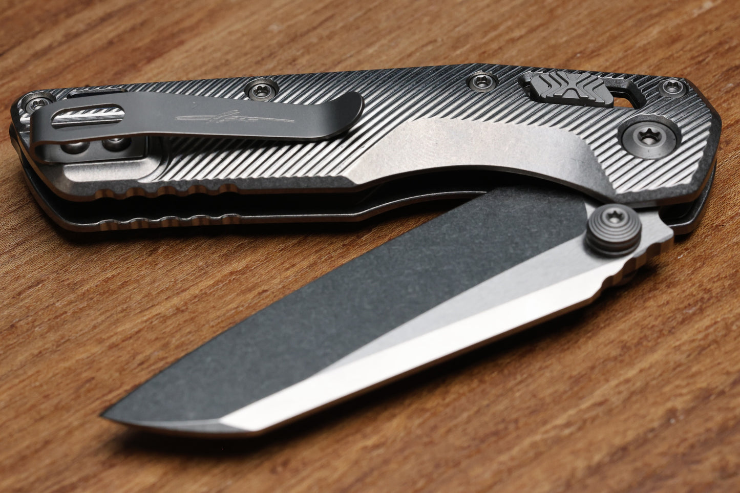 MICROTECH MARFIONE SELECT MSI RAM LOK MINI FLUTED TITANIUM HANDLES W/ DOUBLE VAPOR ACCENTS & BLUE ACCENTS & STONEWASH M390MK 210M-10FLMS3