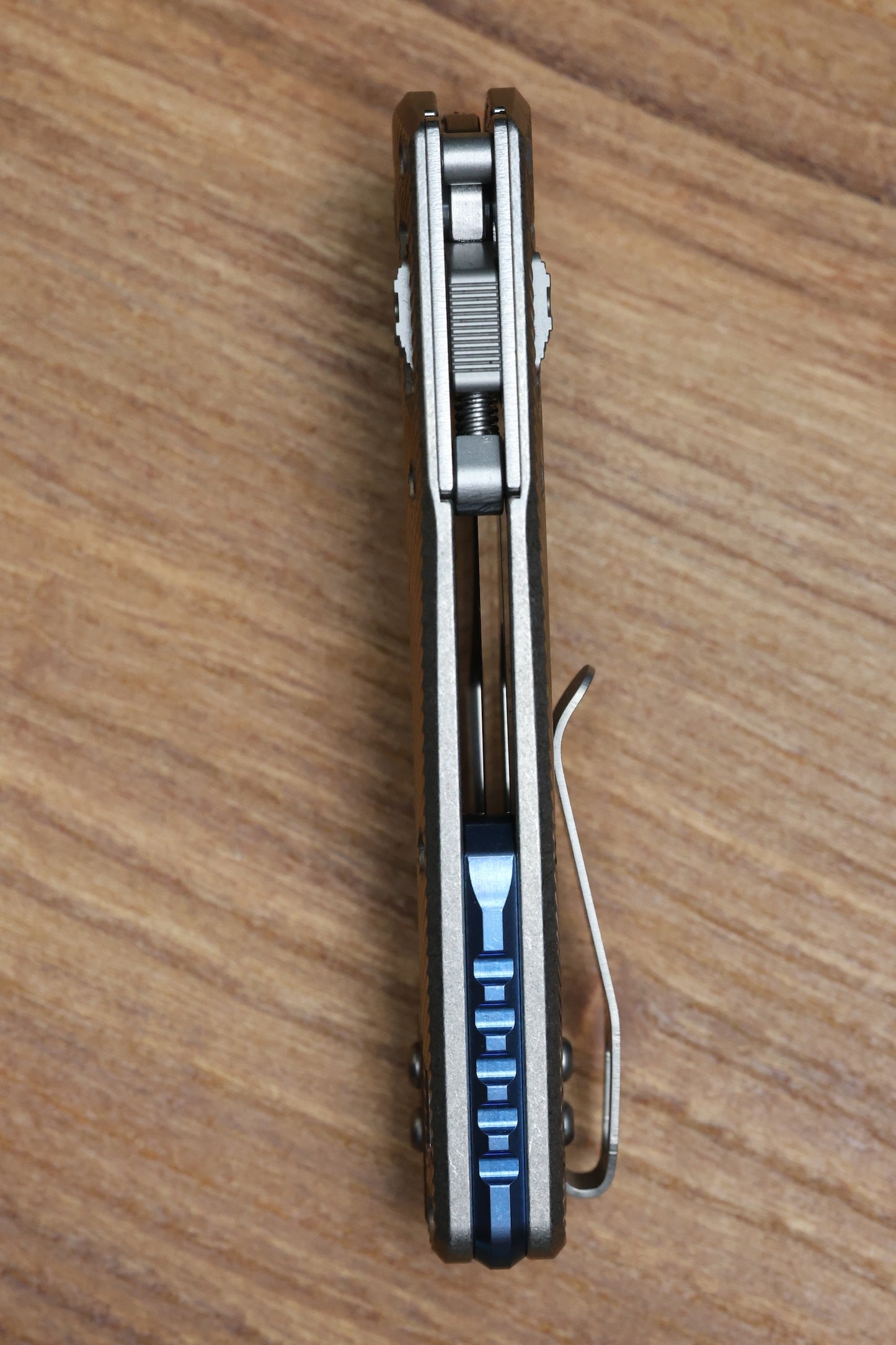 MICROTECH MARFIONE SELECT MSI RAM LOK MINI FLUTED TITANIUM HANDLES W/ DOUBLE VAPOR ACCENTS & BLUE ACCENTS & STONEWASH M390MK 210M-10FLMS3