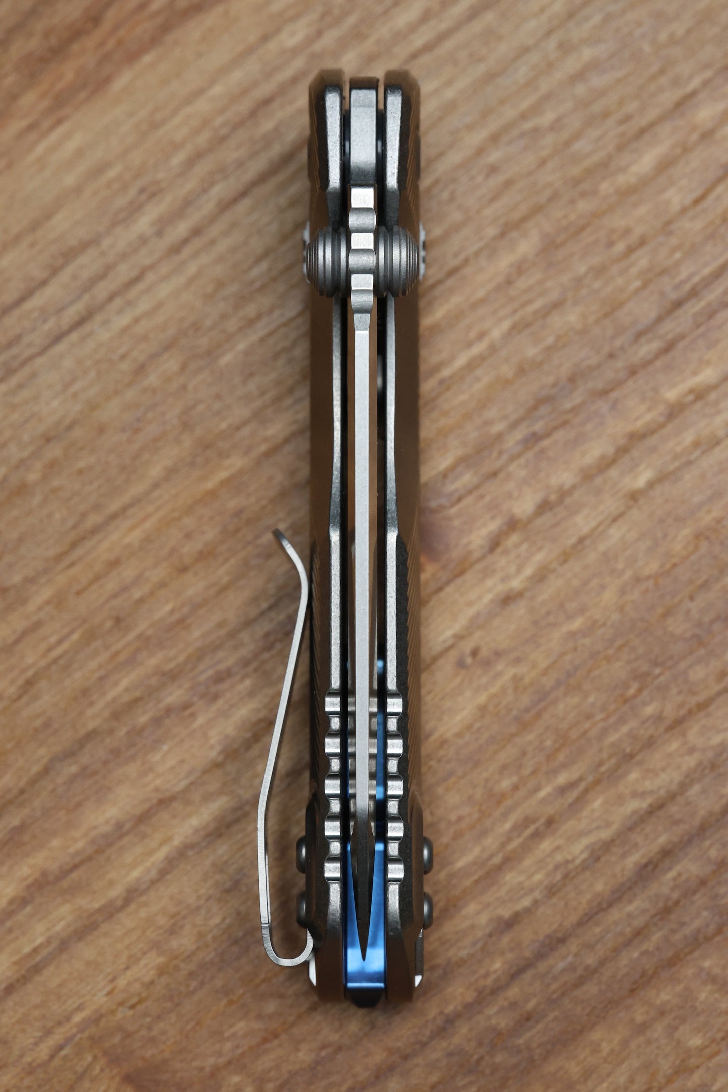 MICROTECH MARFIONE SELECT MSI RAM LOK MINI FLUTED TITANIUM HANDLES W/ DOUBLE VAPOR ACCENTS & BLUE ACCENTS & STONEWASH M390MK 210M-10FLMS3