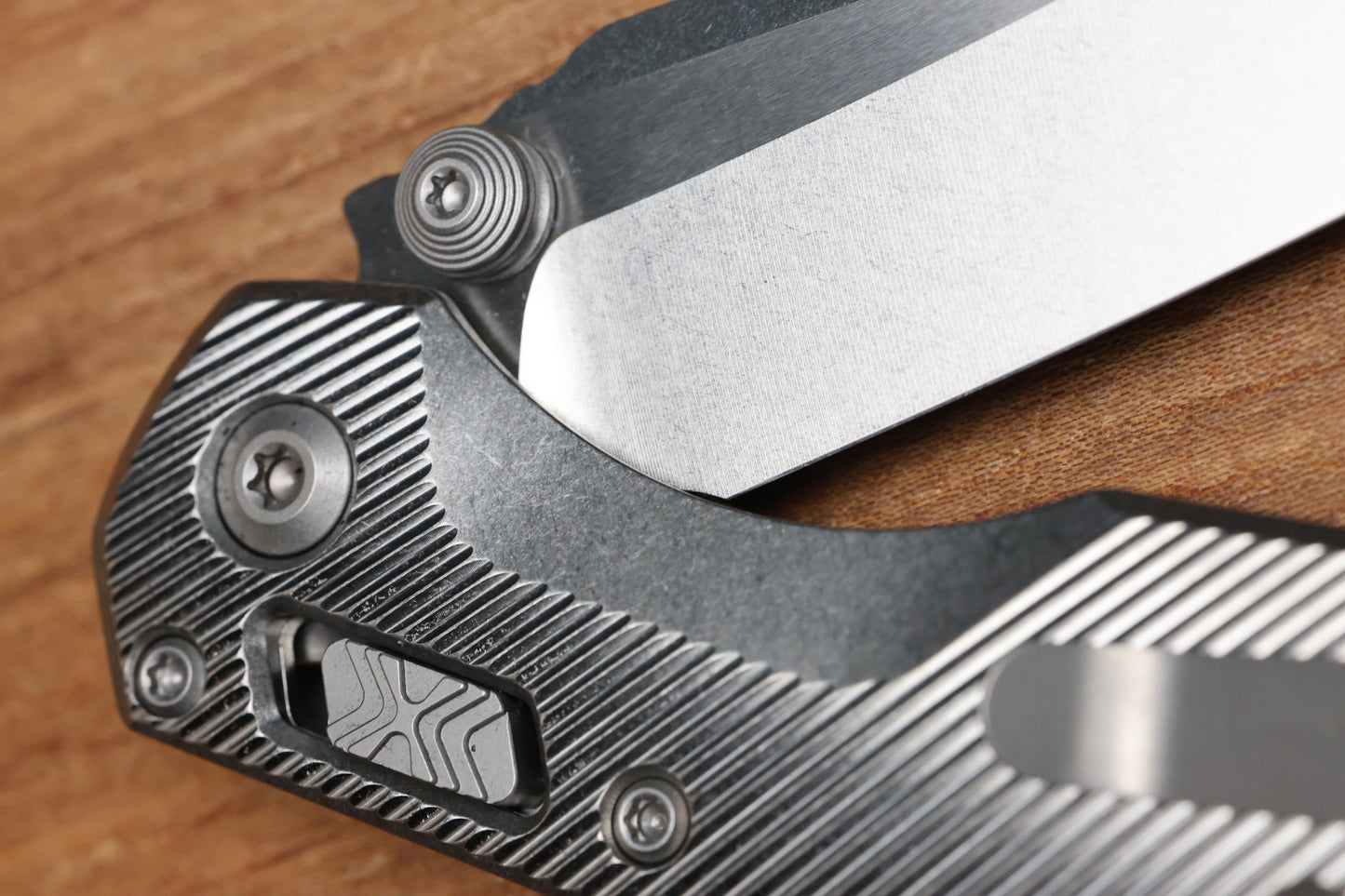 MICROTECH MARFIONE SELECT MSI RAM LOK MINI FLUTED TITANIUM HANDLES W/ DOUBLE VAPOR ACCENTS & BLUE ACCENTS & STONEWASH M390MK 210M-10FLMS3