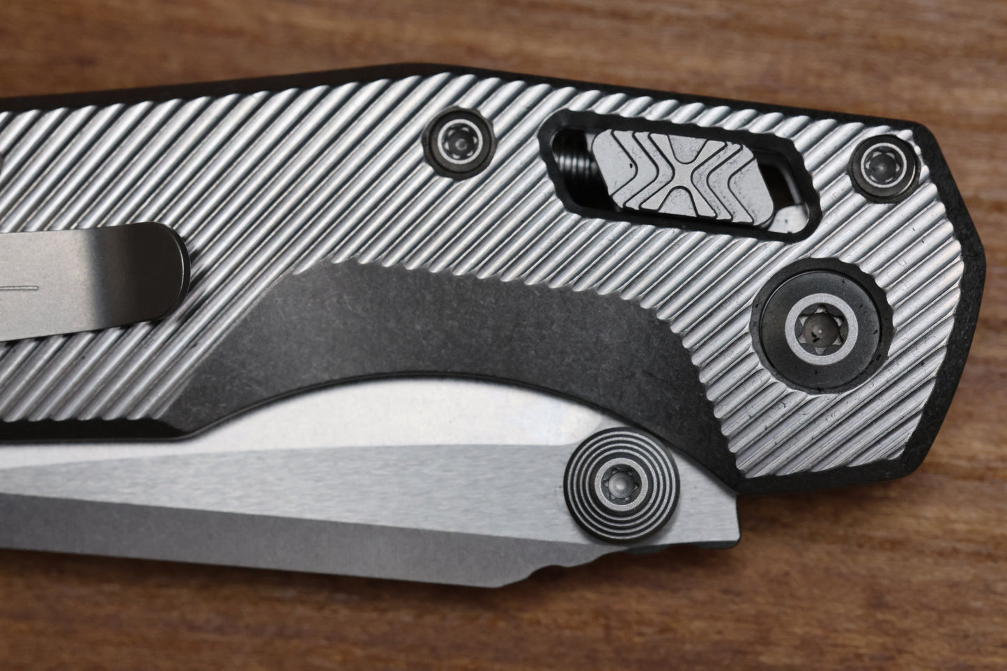 MICROTECH MARFIONE SELECT MSI RAM LOK MINI FLUTED TITANIUM HANDLES W/ DOUBLE VAPOR ACCENTS & BLUE ACCENTS & STONEWASH M390MK 210M-10FLMS3