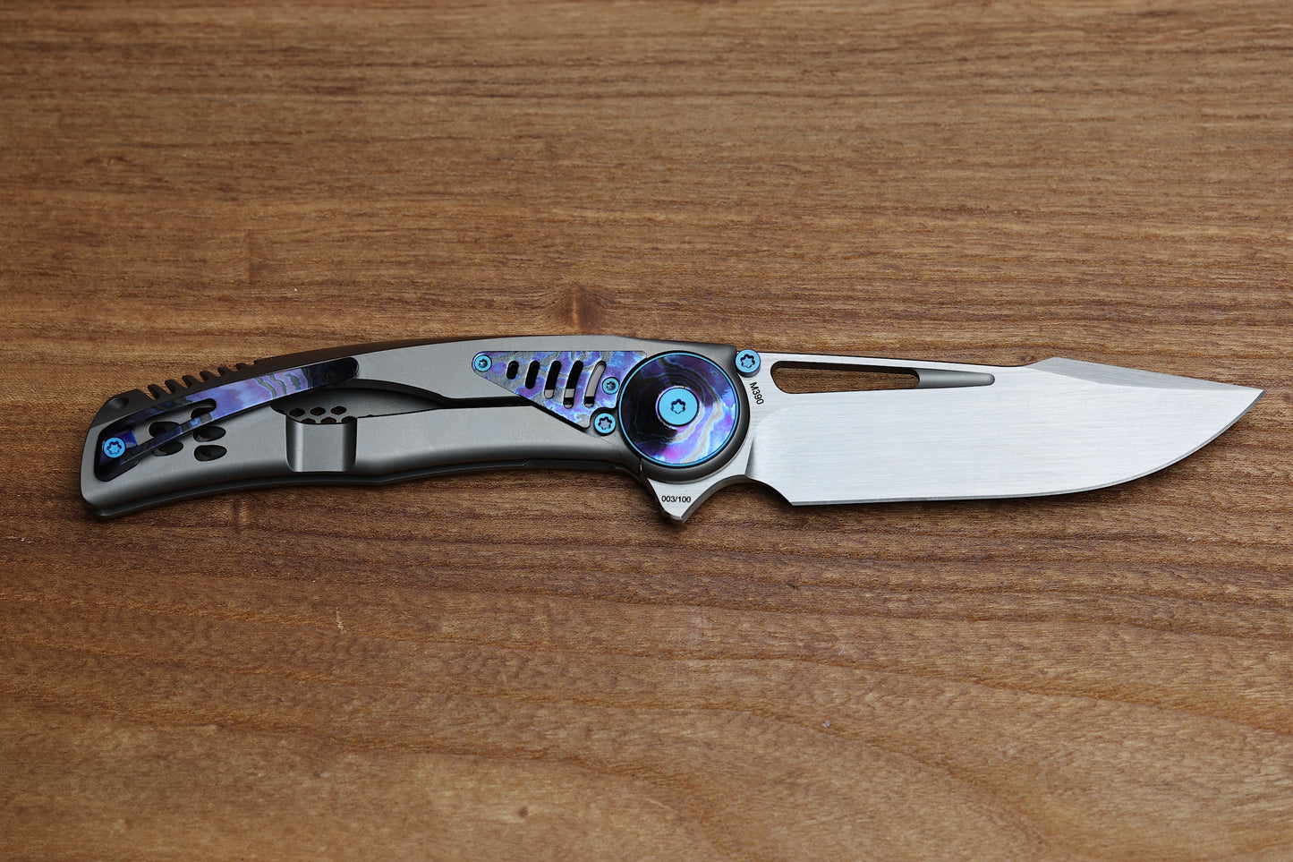 REATE KNIVES GTR TITANIUM INTEGRAL BEAD BLAST W/ ZIRCUTI ACCENTS & HAND SATIN M390