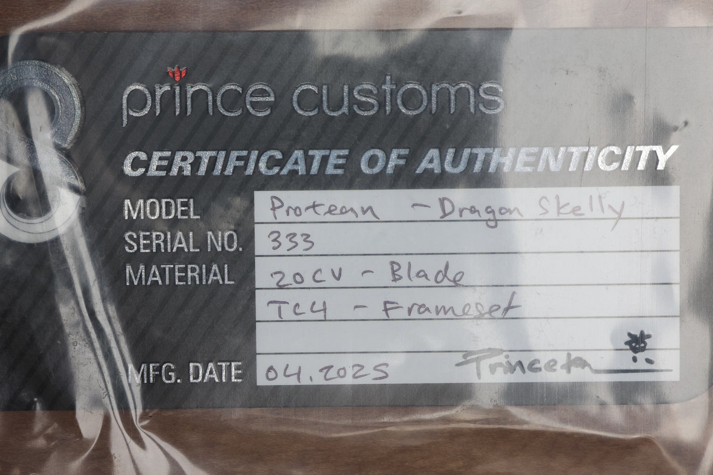 PRINCE CUSTOMS PROTEAN DRAGON SKELLY 20CV BLADE #333 (PREOWNED)