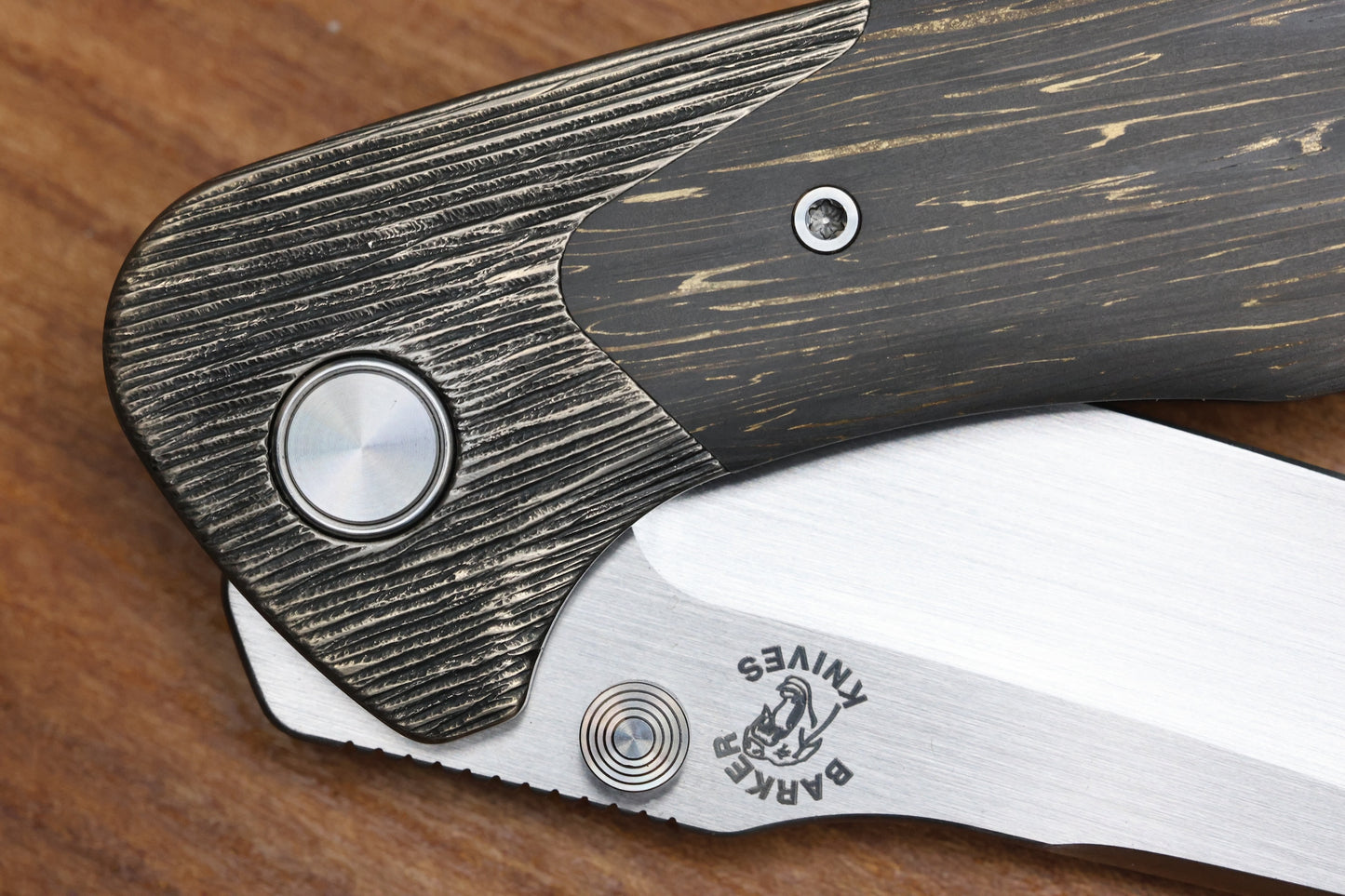 MECHFORCE & BARKER KNIVES COLLAB HOKKAIDO W/ TREE BARK TITANIUM & CF LIGHTNING FAT CARBON HANDLE & MAGNACUT
