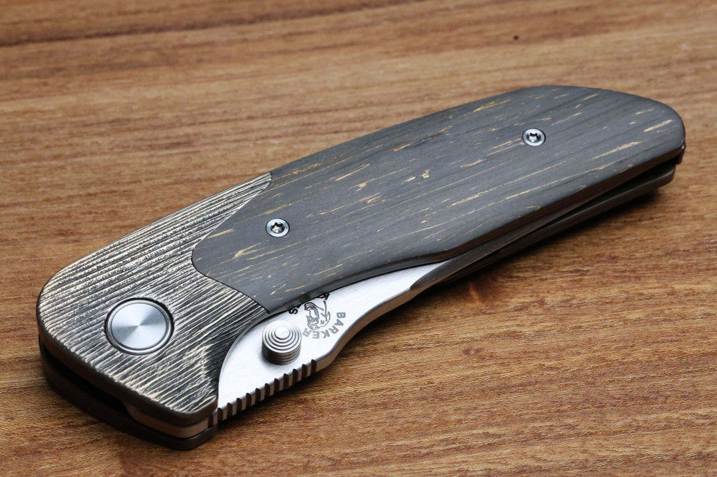 MECHFORCE & BARKER KNIVES COLLAB HOKKAIDO W/ TREE BARK TITANIUM & CF LIGHTNING FAT CARBON HANDLE & MAGNACUT