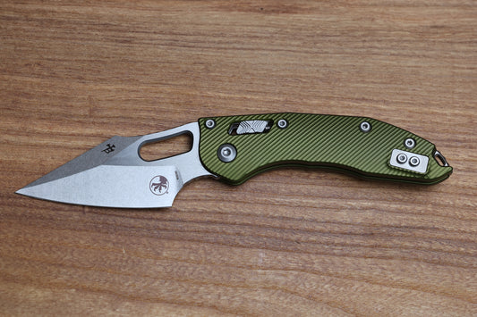 MICROTECH KNIVES MANUAL STITCH RAM LOK FLUTED OD GREEN ALUMINUM STONEWASH STANDARD & M390MK 169RL-10 FLOD