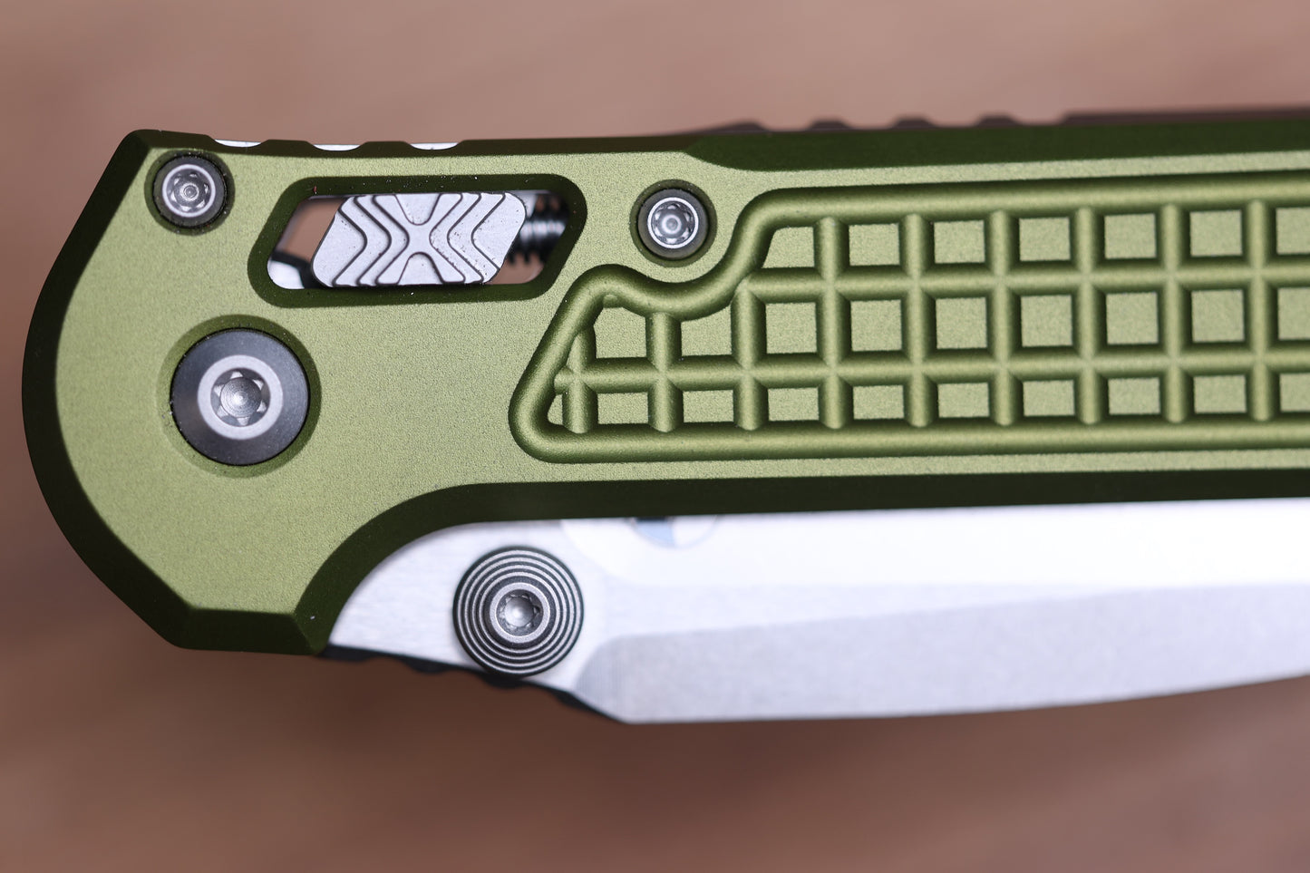 MICROTECH KNIVES LUDT RAM-LOK W/ OD GREEN FRAG HANDLE & STONEWASH DROP POINT 1135RL-10FROD