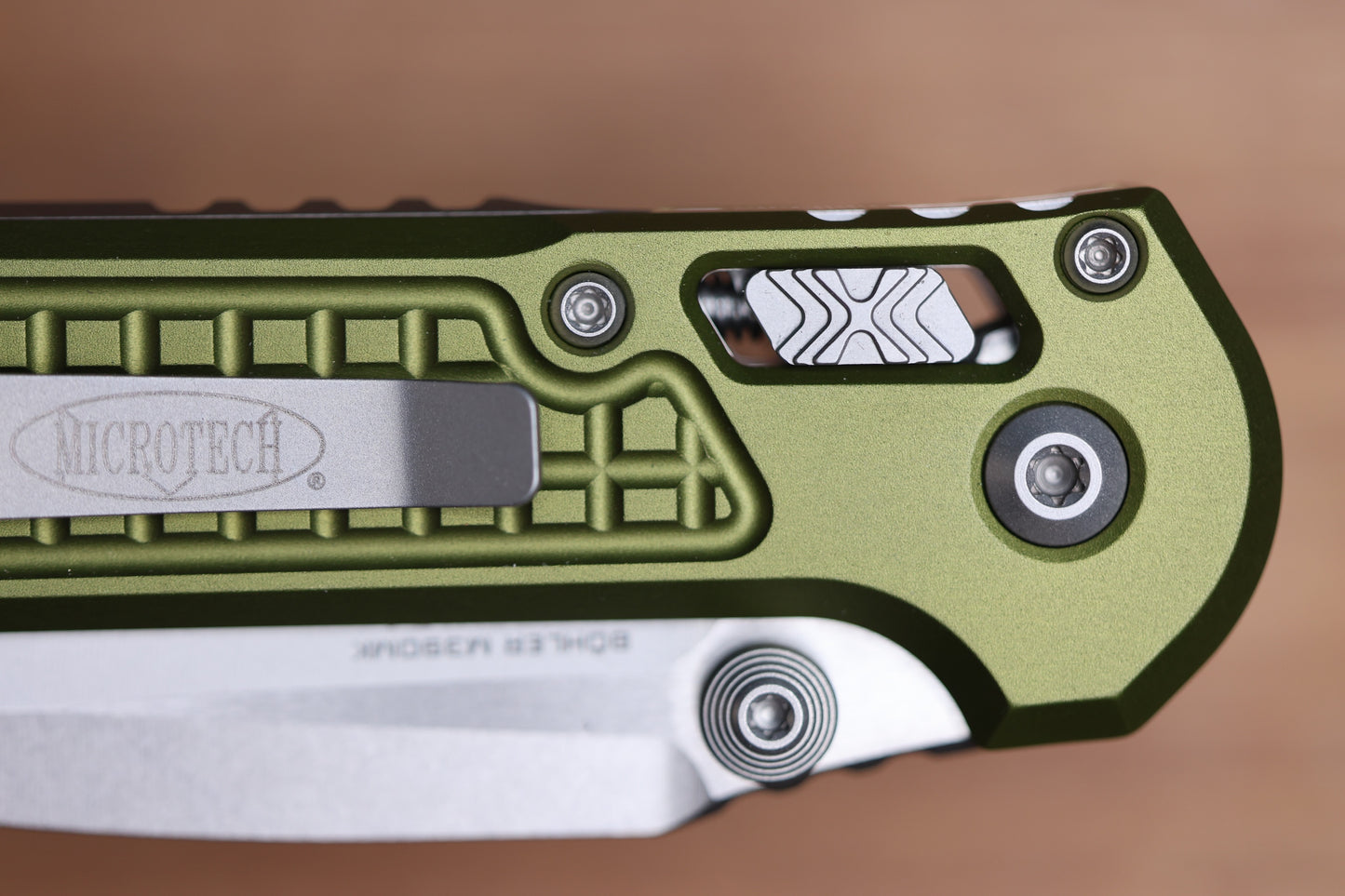 MICROTECH KNIVES LUDT RAM-LOK W/ OD GREEN FRAG HANDLE & STONEWASH DROP POINT 1135RL-10FROD